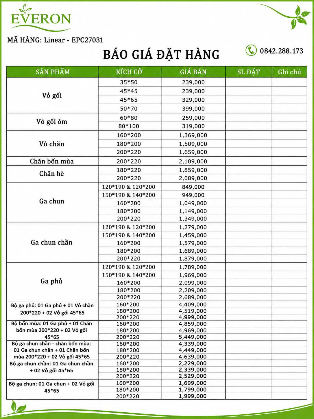 Bộ chăn ga Everon EPC27031 Linear Cotton Những Mảnh Êm