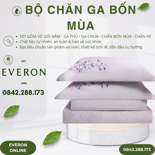 Bộ chăn ga gối Everon ESTC 26003 Mẫu Đơn Tím chính hãng