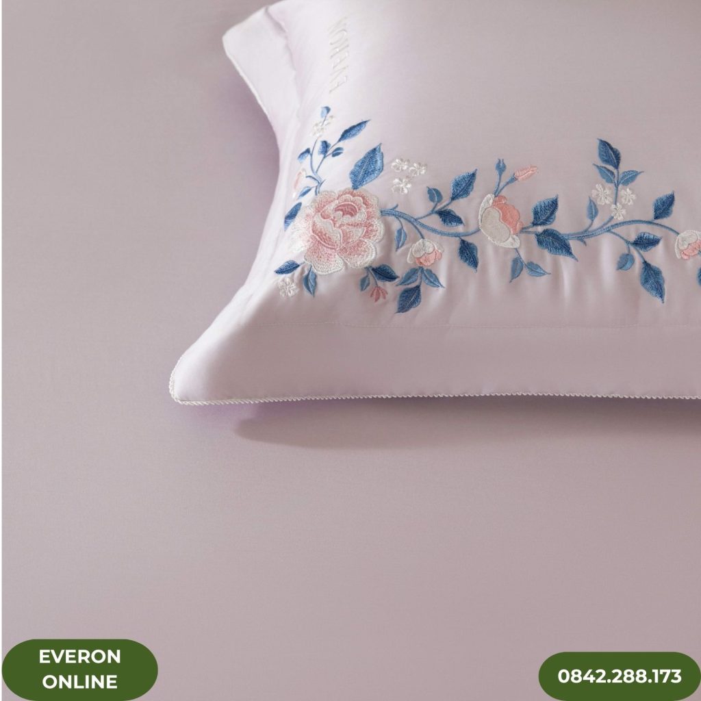 Bộ chăn ga Everon màu tím ESTC 26003 thêu hoa mẫu đơn