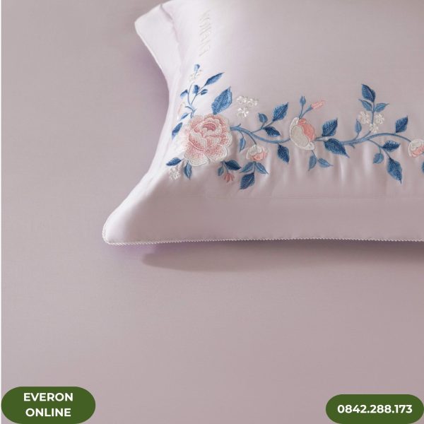 Bộ chăn ga Everon màu tím ESTC 26003 thêu hoa mẫu đơn