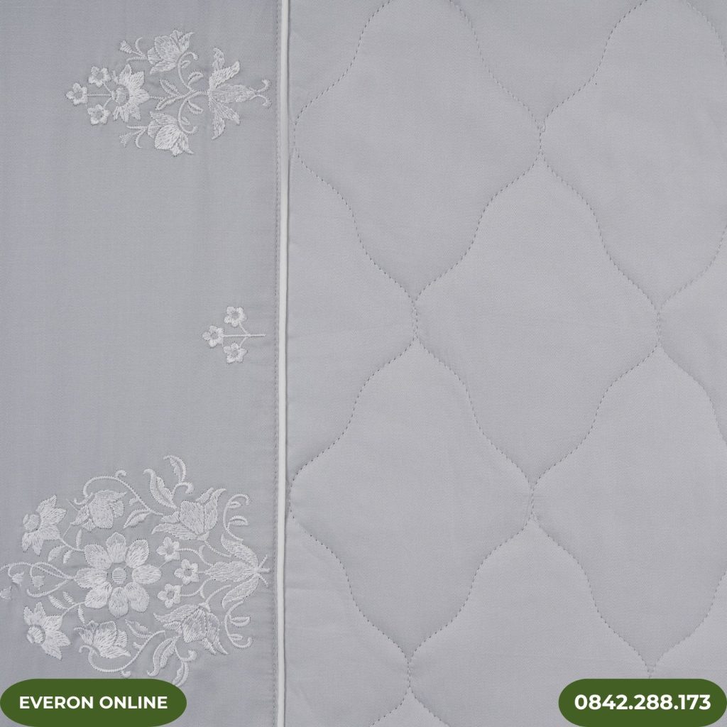 Bộ Chăn Ga Gối Everon Cao Cấp Hoa Thêu Xám