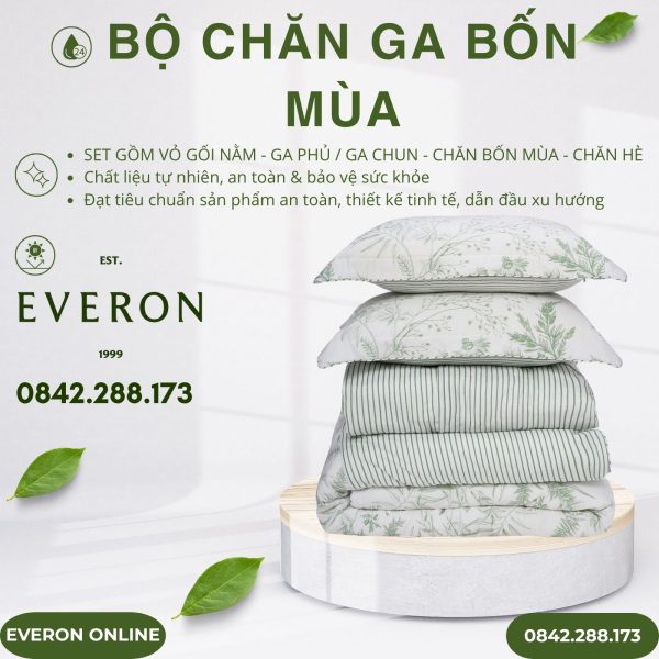 Bộ Chăn Ga Gối Everon Chính Hãng Hương Cây Cỏ EPM25032
