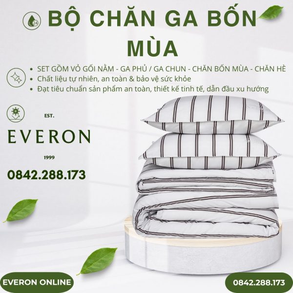 Bộ Chăn Ga Gối Everon EPC25035 Đường Song Song Cotton