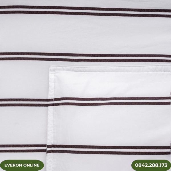 Bộ Chăn Ga Gối Everon EPC25035 Kẻ Sọc Nâu Trắng Cotton