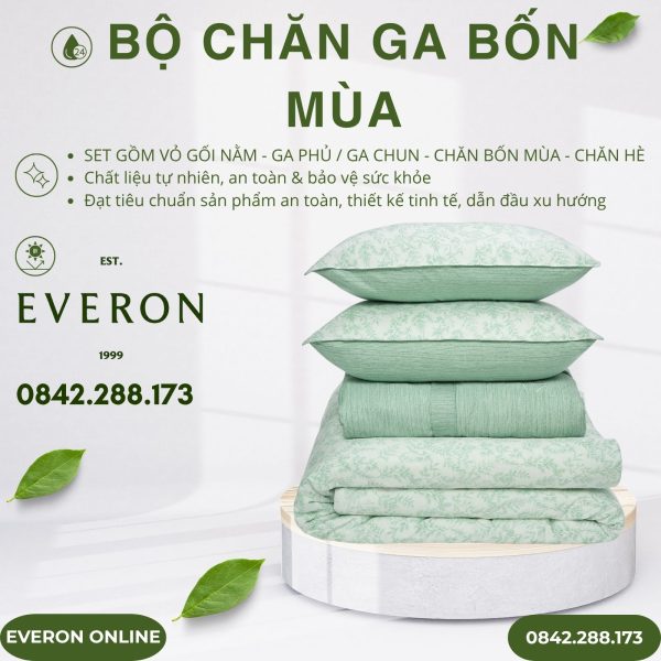 Bộ Chăn Ga Gối Everon EPM25031 Lá Thạch Thảo BST Ever-on
