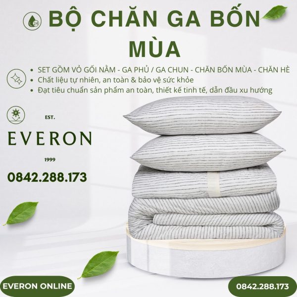 Bộ Chăn Ga Gối Everon EPM25038 Đường Sọc Ngang Chính Hãng