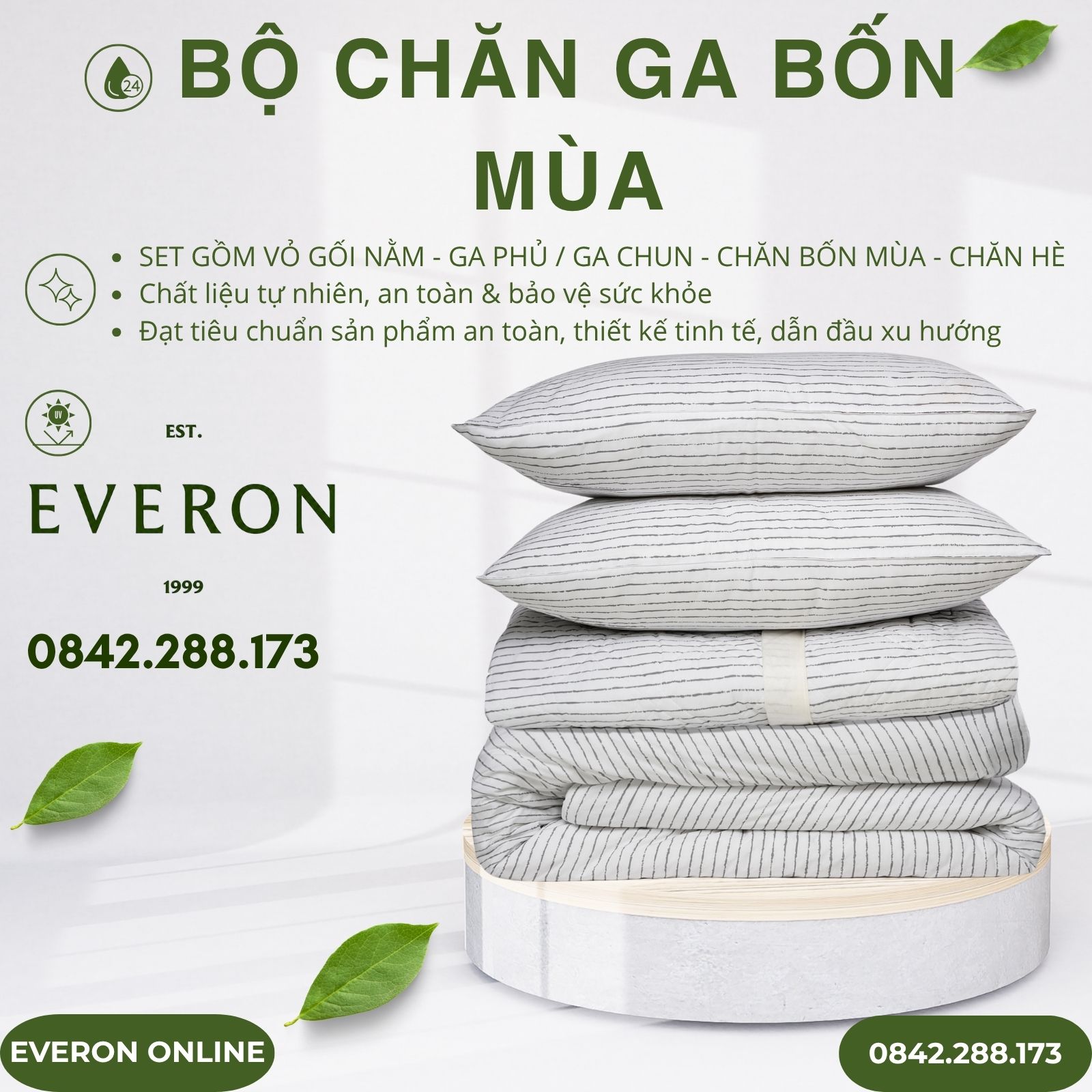 Bộ Chăn Ga Gối Everon EPM25038 Đường Sọc Ngang Chính Hãng Bộ Chăn Ga Gối Everon EPM25038 Đường Sọc Ngang Chính Hãng