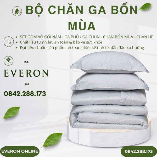 Bộ Chăn Ga Gối Everon EPTC25037 Kỷ Hà Xám Tencel Blend BST Ever-on