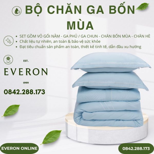Bộ Chăn Ga Gối Everon EST25034 Làn Nước Xanh