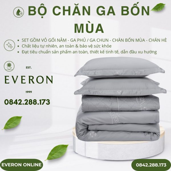 Bộ Chăn Ga Gối Everon Hoa Thêu Xám EST25042