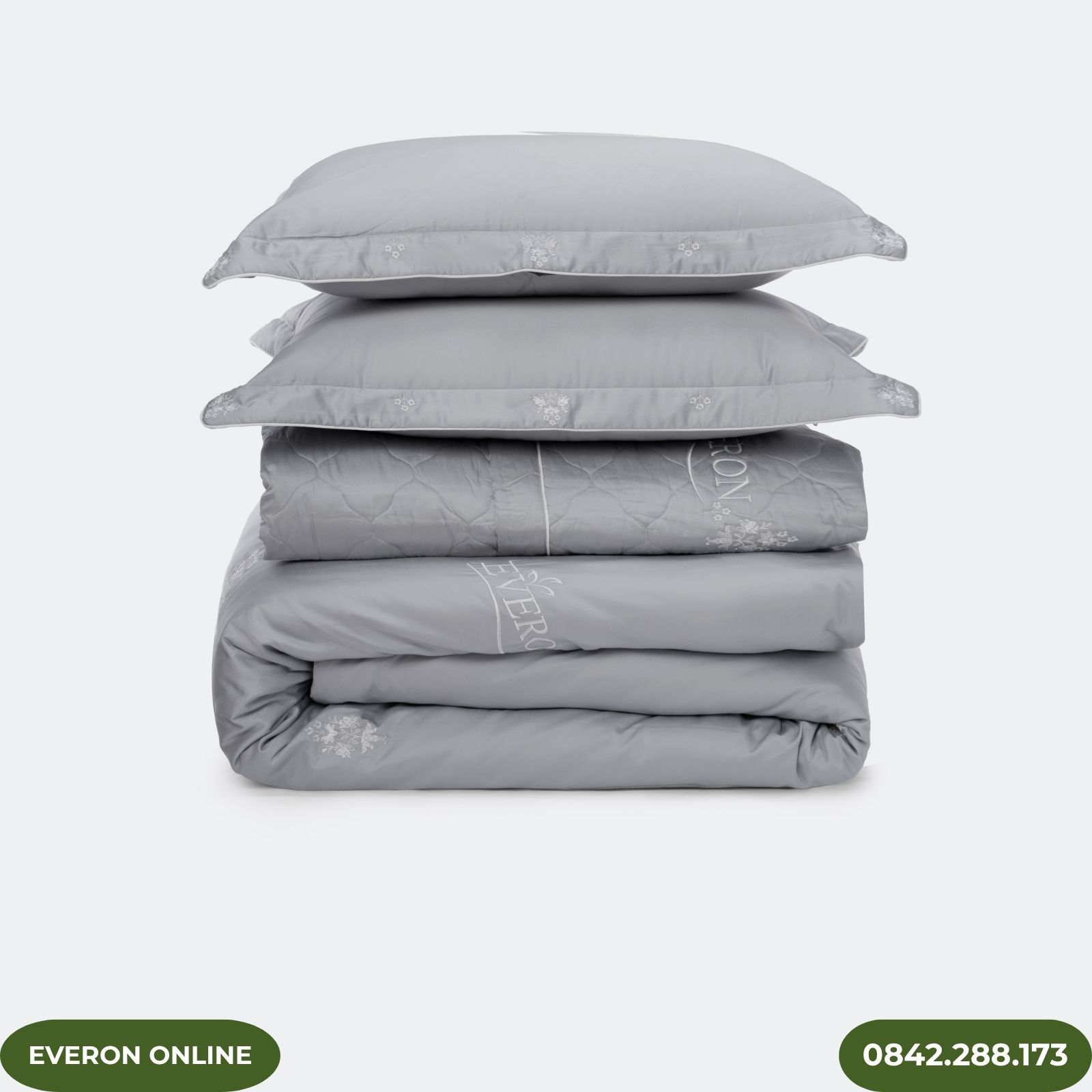 Bộ Chăn Ga Gối Everon Hoa Thêu Xám Tencel EST25042 Bộ Chăn Ga Gối Everon Hoa Thêu Xám Tencel EST25042