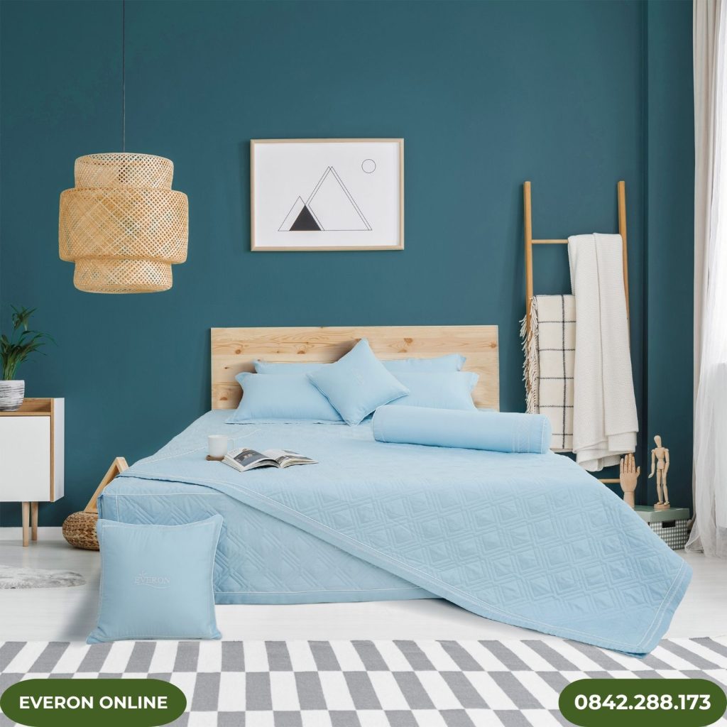 Bộ Chăn Ga Gối Everon Làn Nước Xanh EST25034