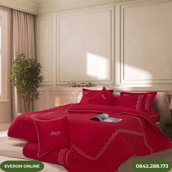 Bộ Chăn Ga Gối Everon Modal Cotton Yêu Nồng Nhiệt Hoa Thêu