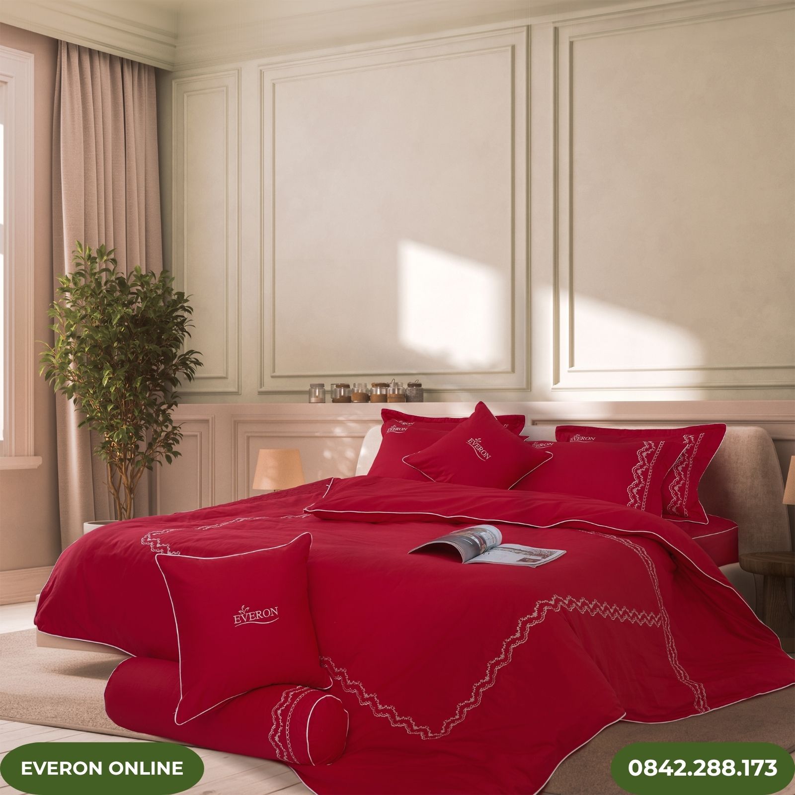 Bộ Chăn Ga Gối Everon Modal Cotton Yêu Nồng Nhiệt Hoa Thêu Bộ Chăn Ga Gối Everon Modal Cotton Yêu Nồng Nhiệt Hoa Thêu