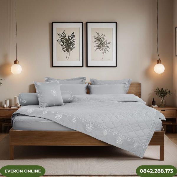 Bộ Chăn Ga Gối Màu Xám Everon