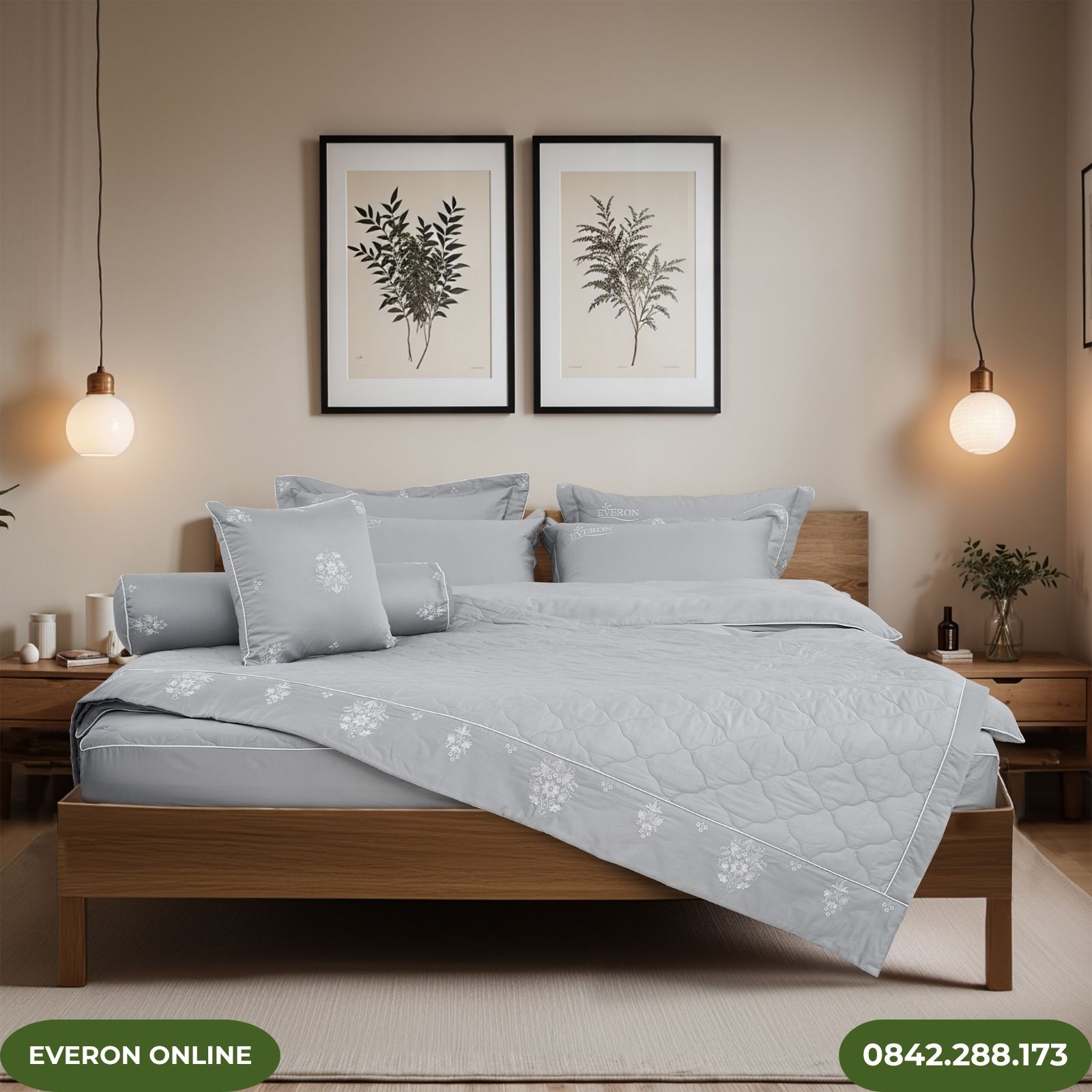 Bộ Chăn Ga Gối Màu Xám Everon Bộ Chăn Ga Gối Màu Xám Everon