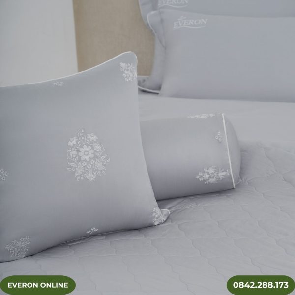 Bộ Chăn Ga Gối Tencel Everon Màu Xám