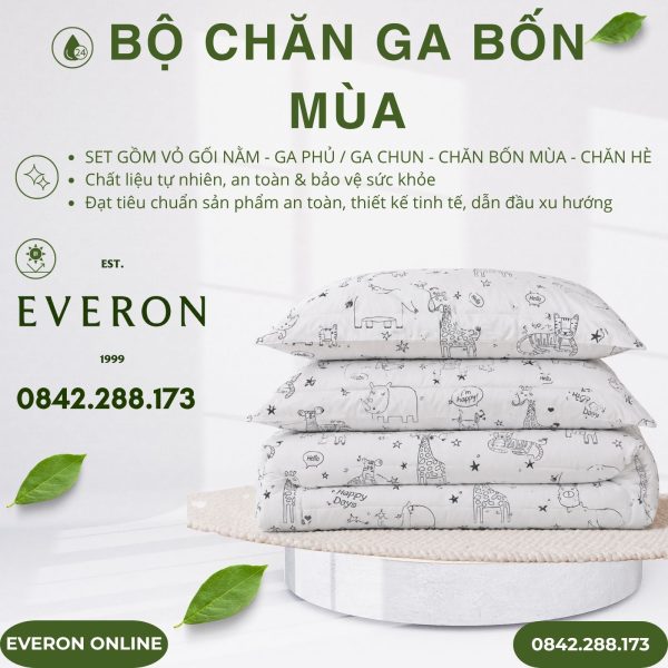 Bộ chăn ga gối Everon CPC25204 Vườn Thú Tinh Nghịch
