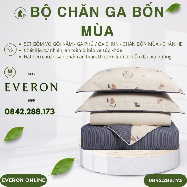 Bộ chăn ga gối Everon CPM25202 Mèo Vui Vẻ