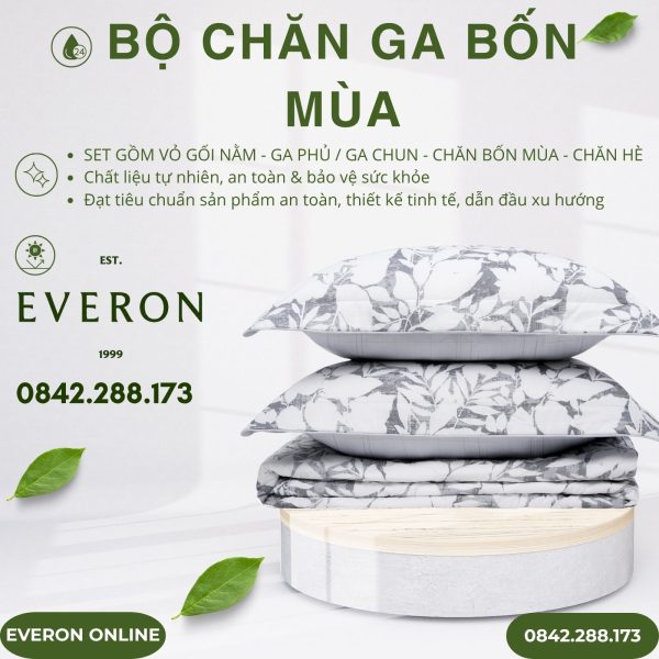 Bộ chăn ga gối Everon EPM25026 Chùm Lá Tinh Tế Modal Cotton