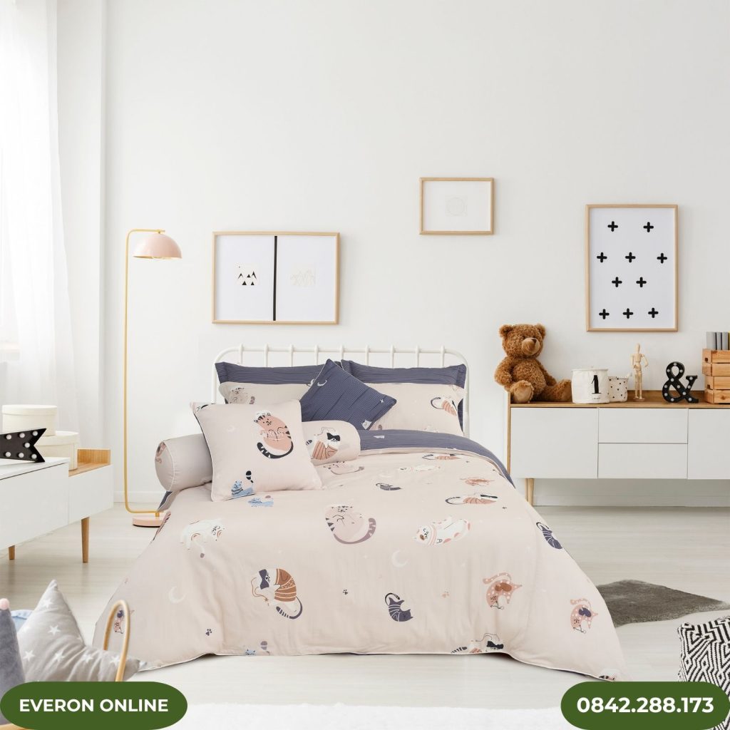 Bộ chăn ga gối Everon Mèo Vui Vẻ