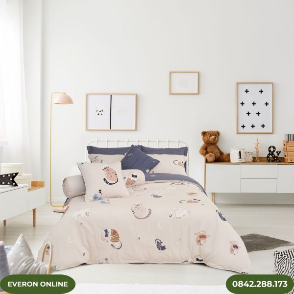 Bộ chăn ga gối Everon Mèo Vui Vẻ