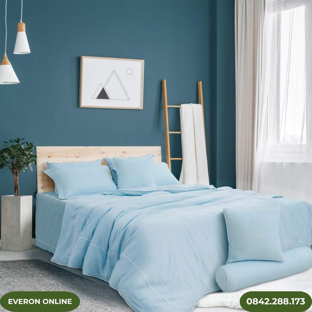 Chăn Ga Everon EST25034 Tencel Làn Nước Xanh