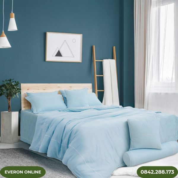 Chăn Ga Everon EST25034 Tencel Làn Nước Xanh
