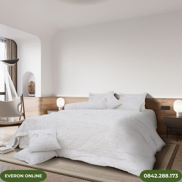 Everon EPM25038 - Bộ Chăn Ga Gối Kẻ Sọc Ngang Sang Trọng