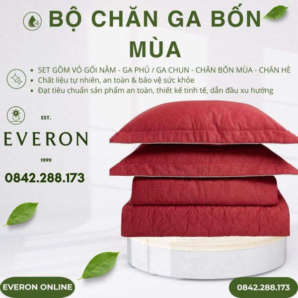 Bộ Chăn Ga Gối Everon EPC26016 Lá Thu Đỏ – BST Đơm Hoa Chính Hãng