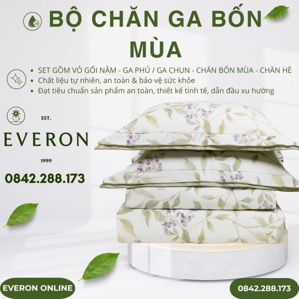 Bộ chăn ga gối Everon EPC26013 Mùa quả dại BST Đơm Hoa