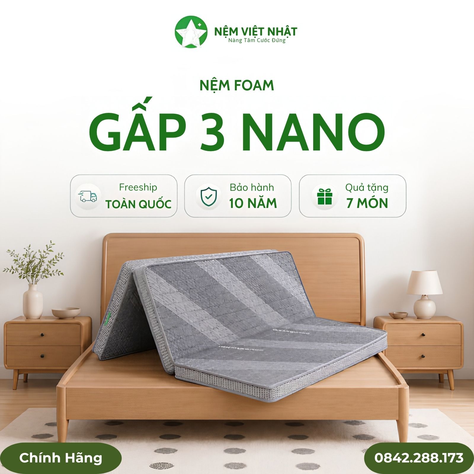 Nệm foam Nano Việt Nhật gập 3 Nệm foam Nano Việt Nhật gập 3