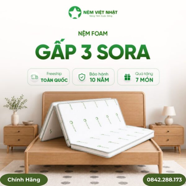 Nệm foam Sora 2 lớp gập 3