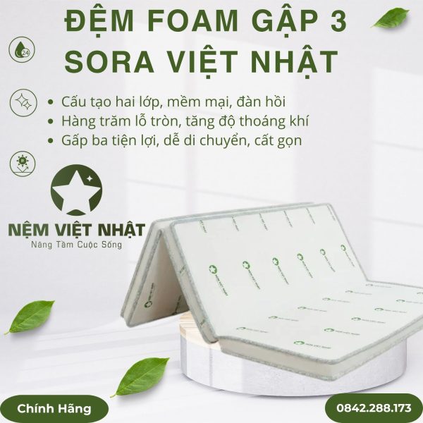 Nệm foam gập 3 Việt Nhật Sora