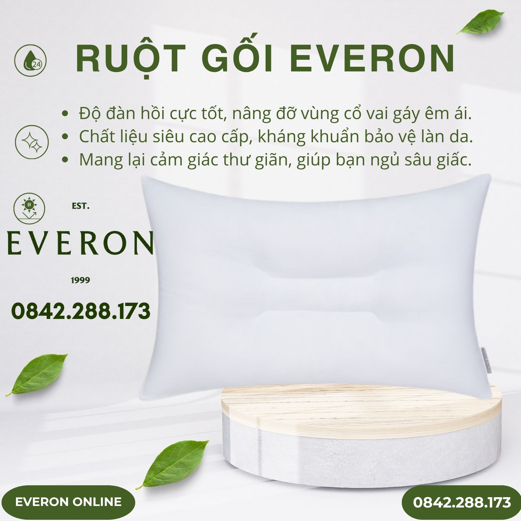 Ruột gối EVERON gối thư giãn cổ nằm an toàn hỗ trợ giâc ngủ trọn vẹn EVERONONLINE.COM
