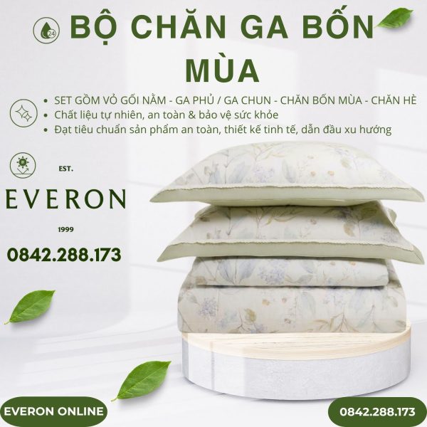 Bộ chăn ga gối Everon EPC26014 Sách Hoa BST Đơm Hoa