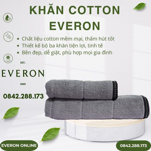 Bộ Khăn Everon Cotton Màu Xám Cao Cấp