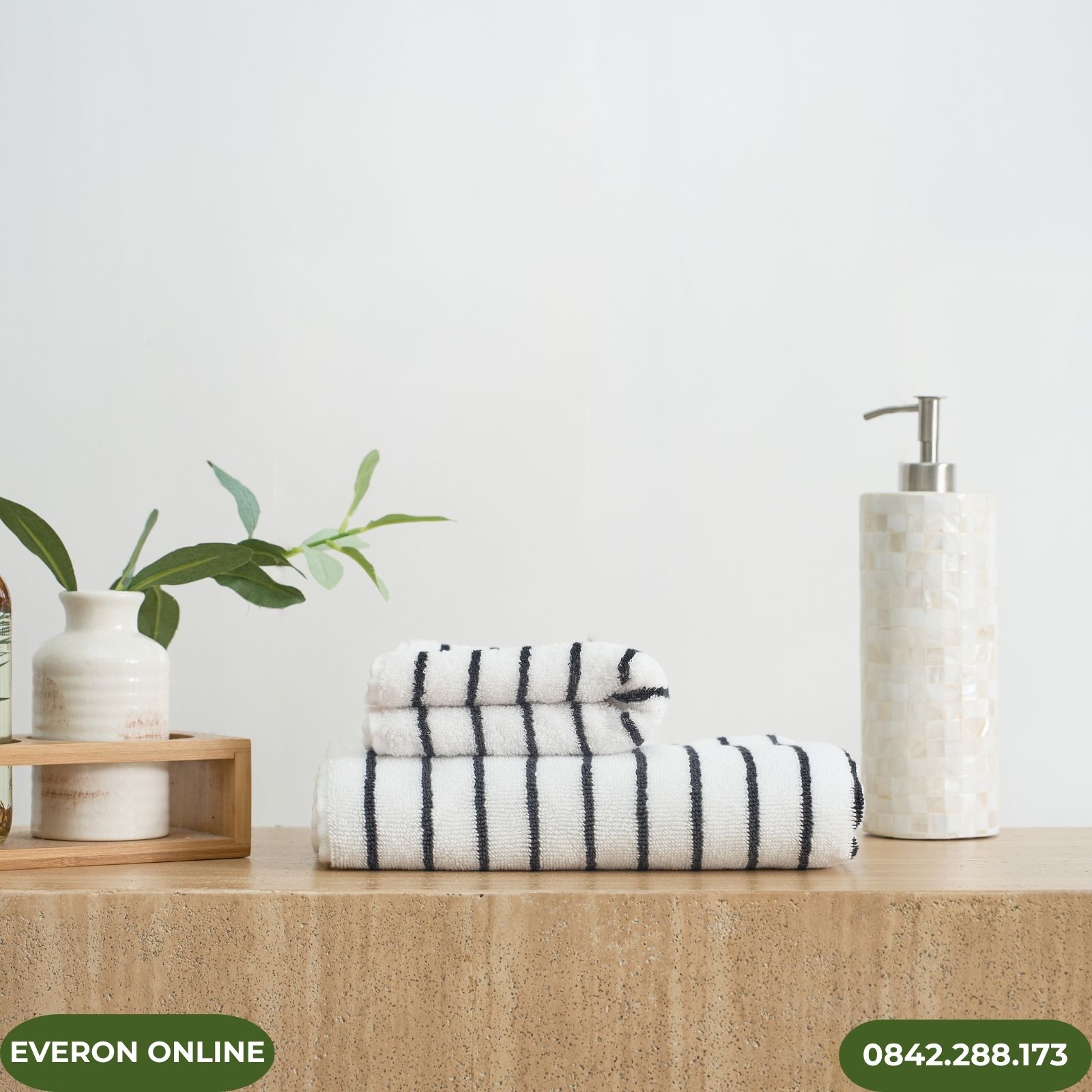 Bộ Khăn Everon Cotton Sọc Đen 3 Món Tiện Lợi