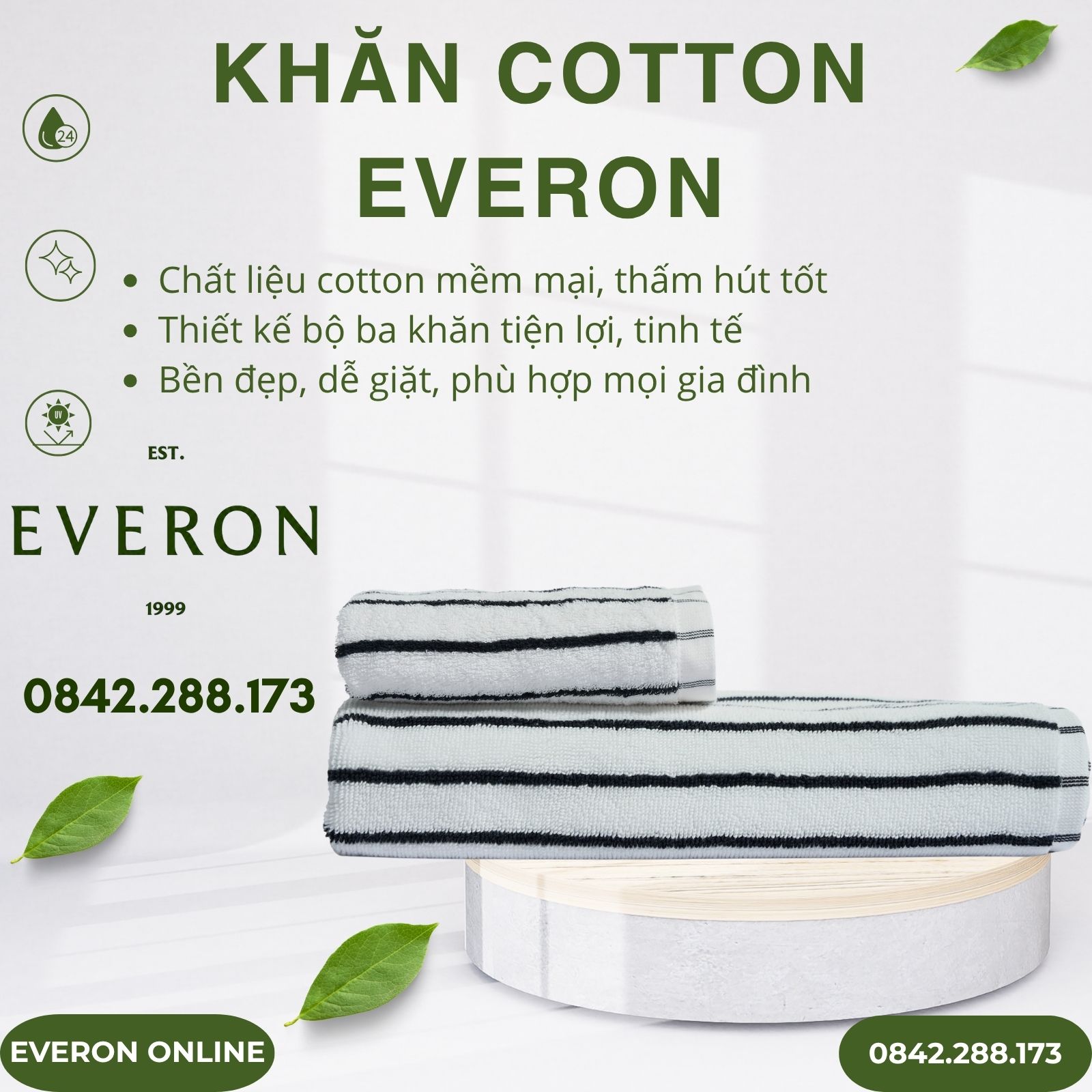 Bộ Khăn Everon Cotton Sọc Đen Cao Cấp Bộ Khăn Everon Cotton Sọc Đen Cao Cấp