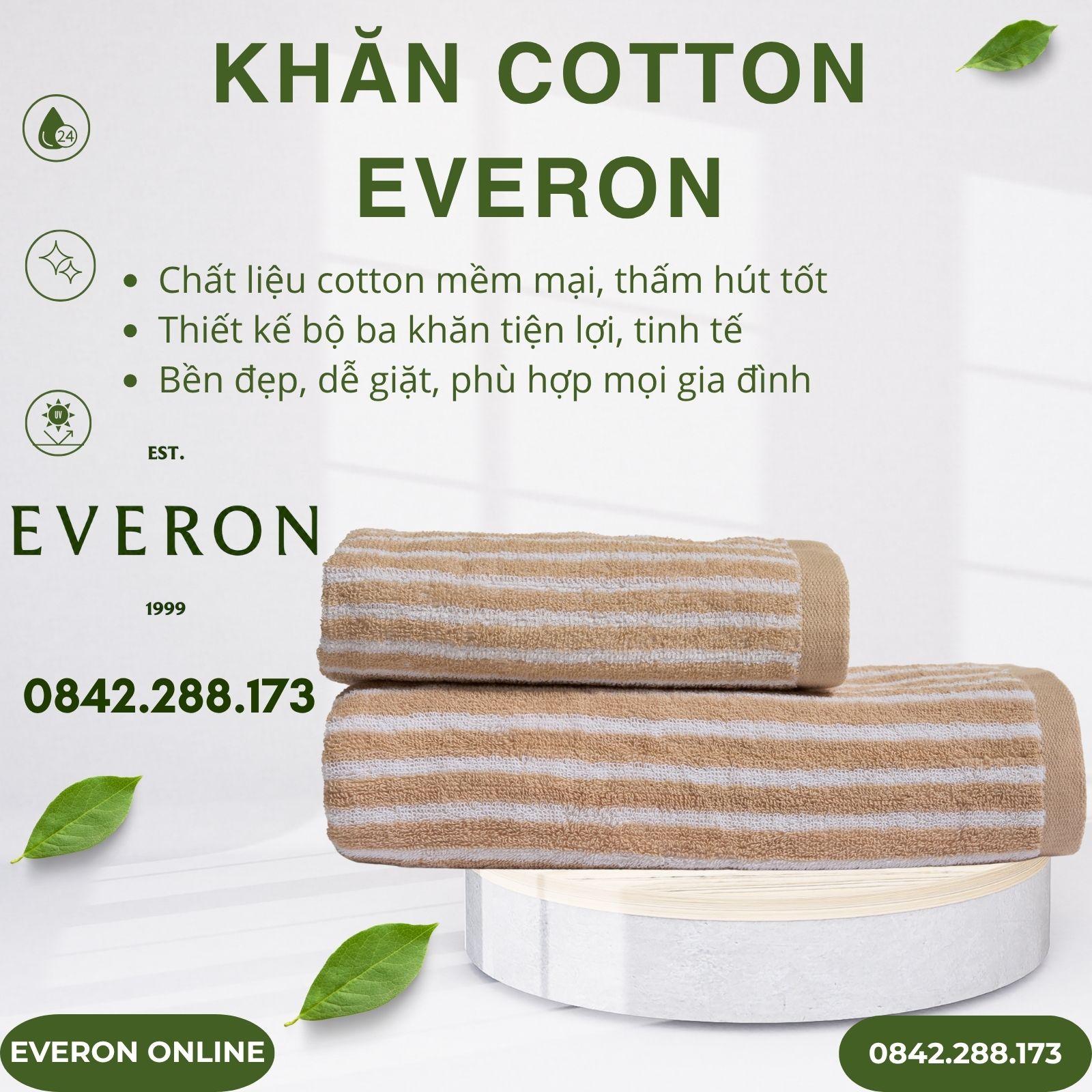Bộ Khăn Everon Cotton Sọc Nâu Sang Trọng Bộ Khăn Everon Cotton Sọc Nâu Sang Trọng