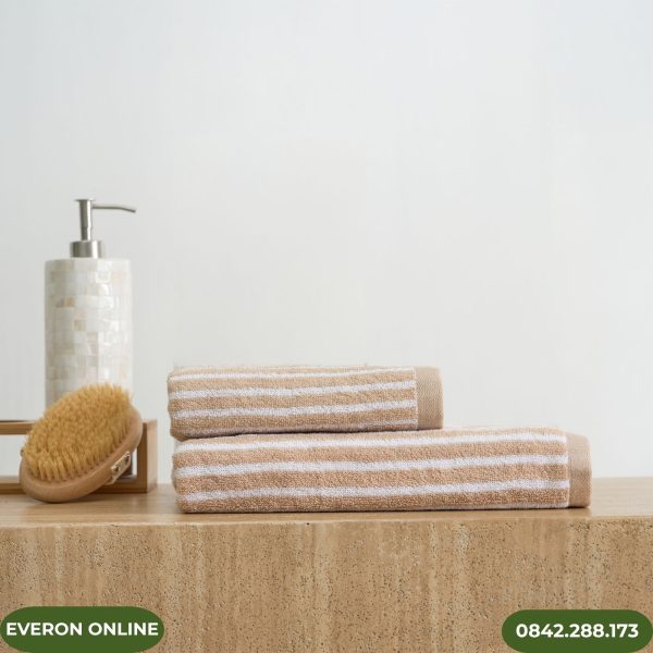 Bộ Khăn Everon Cotton Sọc Nâu Thấm Hút Tốt