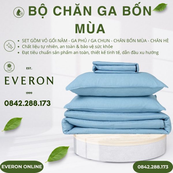 Bộ chăn ga Everon BPC702 Gingham Cotton BST Basic