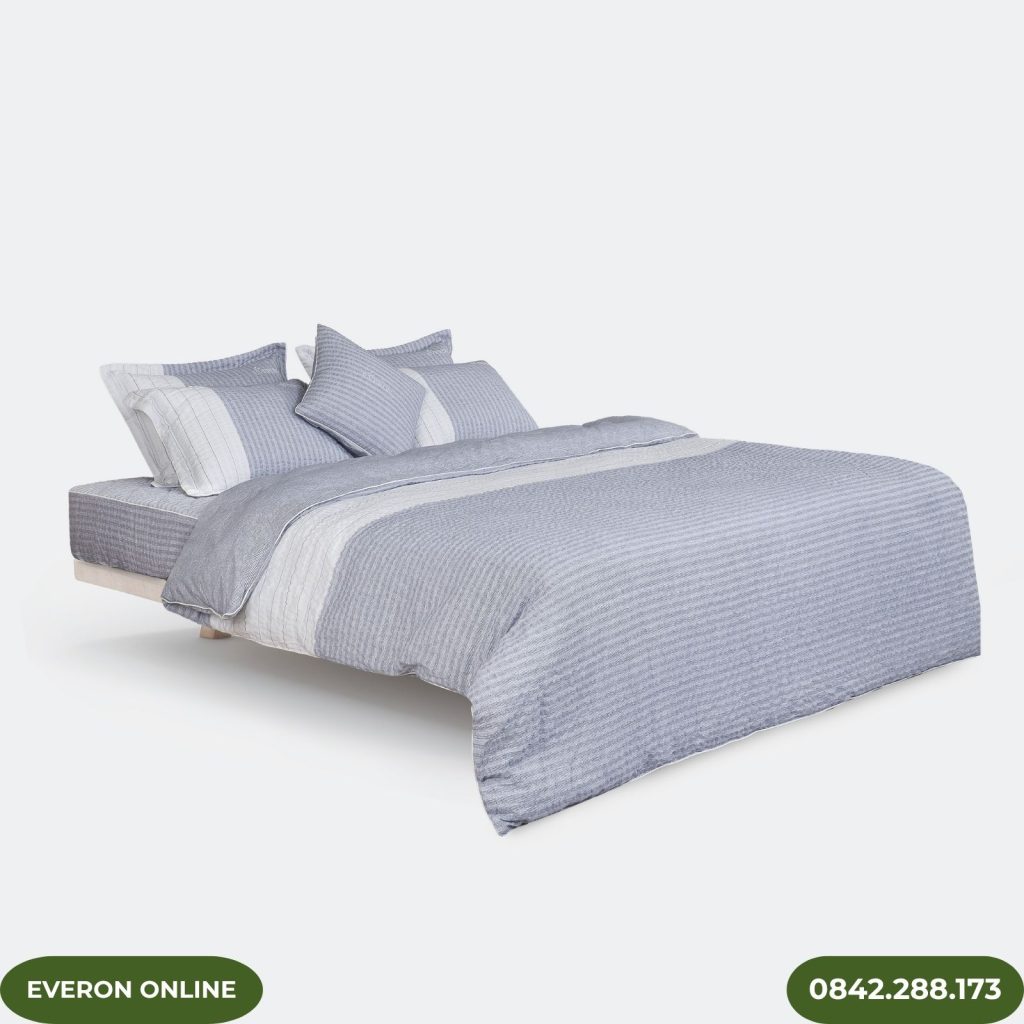 Bộ chăn ga gối Everon EPM25013 Con Đường Mới sọc xanh Modal