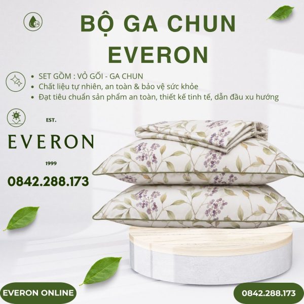 Bộ ga chun Everon EPC26013 Mùa quả dại Cotton BST Đơm Hoa