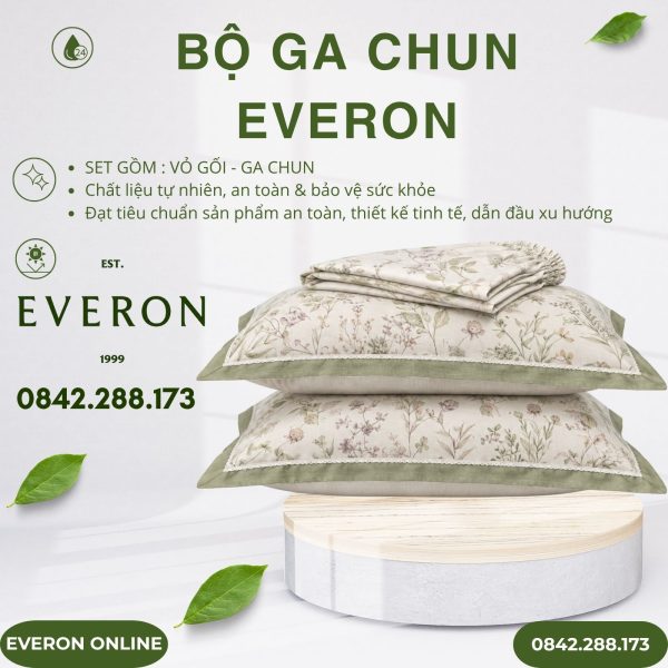 Bộ ga chun Everon EPC26014 Sách Hoa Cotton Sateen BST Đơm Hoa