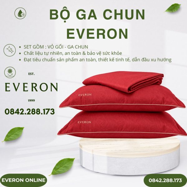 Bộ ga chun Everon EPC26016 Lá Thu Đỏ Cotton Sateen BST Đơm Hoa