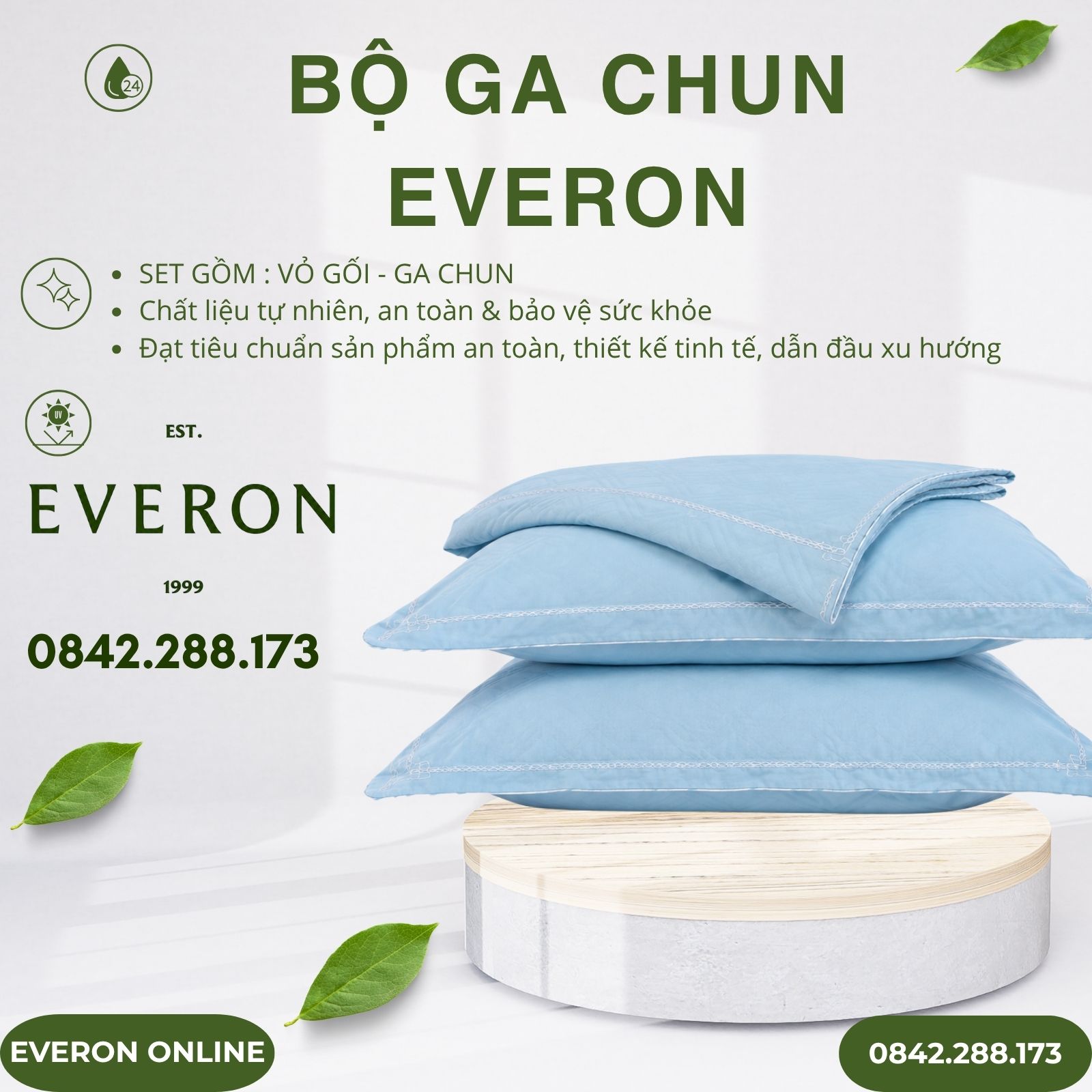 Bộ ga chun Everon EST25034 Làn Nước Xanh Tencel BST Ever-on Bộ ga chun Everon EST25034 Làn Nước Xanh Tencel BST Ever-on