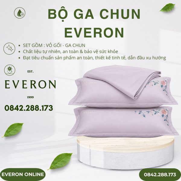 Bộ ga chun Everon ESTC26003 Mẫu đơn tím Tencel Blend BST Đơm Hoa
