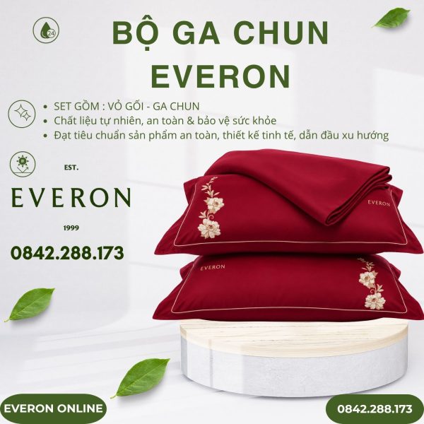 Bộ ga chun Everon ESTC26007 Cẩm Chướng Đỏ Tencel Blend