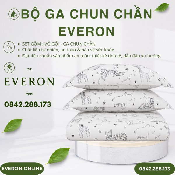 Bộ ga chun chần Everon CPC25204 Vườn Thú Tinh Nghịch Cotton BST Cutie